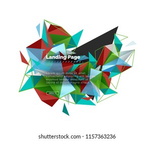 Triangular design abstract background, landing page. Low poly style colorful triangles on white. Vector illustration