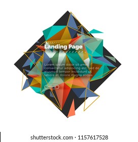 Triangular design abstract background, landing page. Low poly style colorful triangles on white. Vector illustration