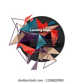 Triangular design abstract background, landing page. Low poly style colorful triangles on white. Vector illustration