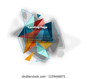 Triangular design abstract background, landing page. Low poly style colorful triangles on white. Vector illustration
