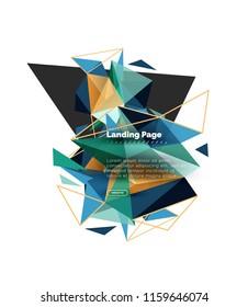 Triangular design abstract background, landing page. Low poly style colorful triangles on white. Vector illustration