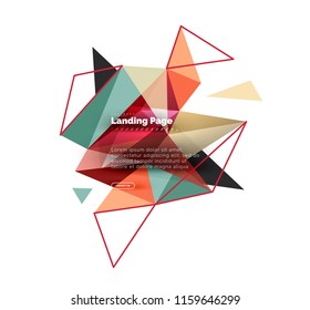 Triangular design abstract background, landing page. Low poly style colorful triangles on white. Vector illustration