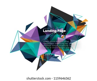 Triangular design abstract background, landing page. Low poly style colorful triangles on white. Vector illustration