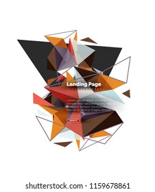 Triangular design abstract background, landing page. Low poly style colorful triangles on white. Vector illustration