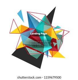 Triangular design abstract background, landing page. Low poly style colorful triangles on white. Vector illustration
