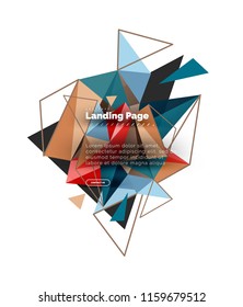Triangular design abstract background, landing page. Low poly style colorful triangles on white. Vector illustration