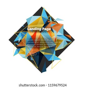 Triangular design abstract background, landing page. Low poly style colorful triangles on white. Vector illustration
