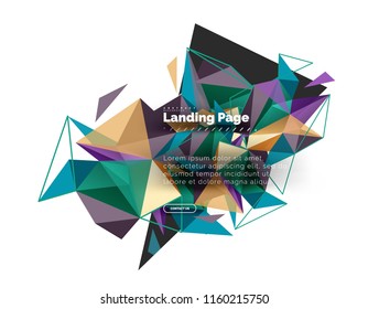 Triangular design abstract background, landing page. Low poly style colorful triangles on white. Vector illustration
