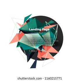 Plano de fundo abstrato de design triangular, página inicial. Triângulos coloridos de baixo estilo poli em branco. Ilustração vetorial