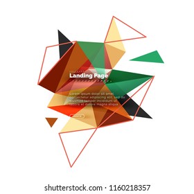 Triangular design abstract background, landing page. Low poly style colorful triangles on white. Vector illustration