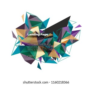 Triangular design abstract background, landing page. Low poly style colorful triangles on white. Vector illustration