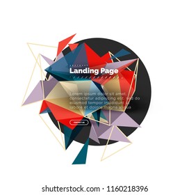 Triangular design abstract background, landing page. Low poly style colorful triangles on white. Vector illustration