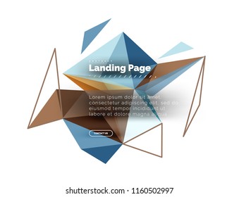 Triangular design abstract background, landing page. Low poly style colorful triangles on white. Vector illustration