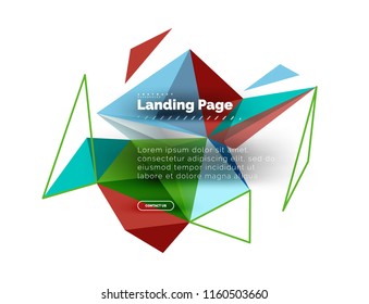Triangular design abstract background, landing page. Low poly style colorful triangles on white. Vector illustration
