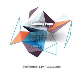 Triangular design abstract background, landing page. Low poly style colorful triangles on white. Vector illustration