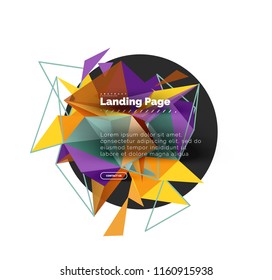 Triangular design abstract background, landing page. Low poly style colorful triangles on white. Vector illustration