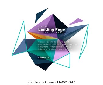 Triangular design abstract background, landing page. Low poly style colorful triangles on white. Vector illustration