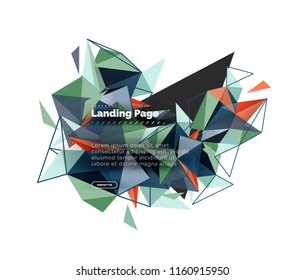 Triangular design abstract background, landing page. Low poly style colorful triangles on white. Vector illustration