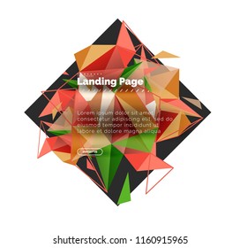Triangular design abstract background, landing page. Low poly style colorful triangles on white. Vector illustration