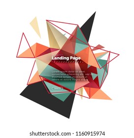 Triangular design abstract background, landing page. Low poly style colorful triangles on white. Vector illustration