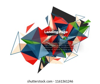 Plano de fundo abstrato de design triangular, página inicial. Triângulos coloridos de baixo estilo poli em branco. Ilustração vetorial