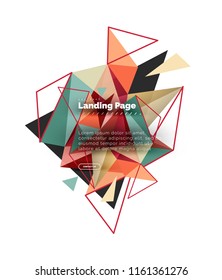 Triangular design abstract background, landing page. Low poly style colorful triangles on white. Vector illustration