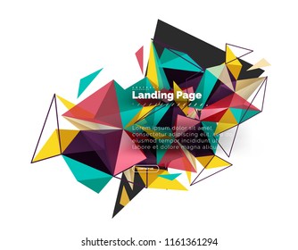 Triangular design abstract background, landing page. Low poly style colorful triangles on white. Vector illustration