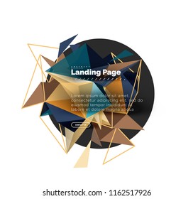 Triangular design abstract background, landing page. Low poly style colorful triangles on white. Vector illustration