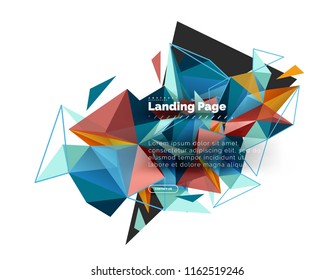 Triangular design abstract background, landing page. Low poly style colorful triangles on white. Vector illustration