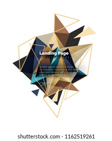 Triangular design abstract background, landing page. Low poly style colorful triangles on white. Vector illustration