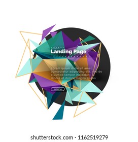 Triangular design abstract background, landing page. Low poly style colorful triangles on white. Vector illustration
