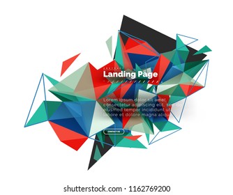 Triangular design abstract background, landing page. Low poly style colorful triangles on white. Vector illustration