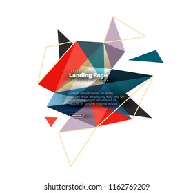 Dreieckiger Design abstrakter Hintergrund, Landing Page. Farbige Dreiecke im Low-Poly-Stil auf Weiß. Vektorgrafik