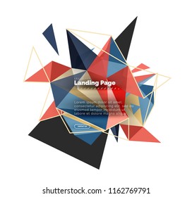 Triangular design abstract background, landing page. Low poly style colorful triangles on white. Vector illustration