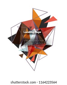 Triangular design abstract background, landing page. Low poly style colorful triangles on white. Vector illustration