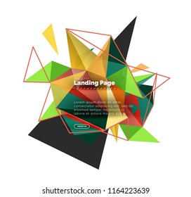 Triangular design abstract background, landing page. Low poly style colorful triangles on white. Vector illustration