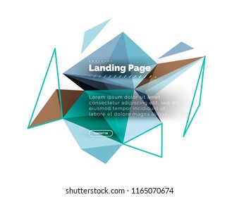 Triangular design abstract background, landing page. Low poly style colorful triangles on white. Vector illustration
