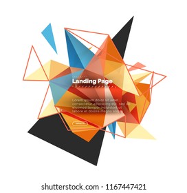 Triangular design abstract background, landing page. Low poly style colorful triangles on white. Vector illustration