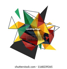 Triangular design abstract background, landing page. Low poly style colorful triangles on white. Vector illustration