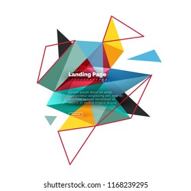 Triangular design abstract background, landing page. Low poly style colorful triangles on white. Vector illustration