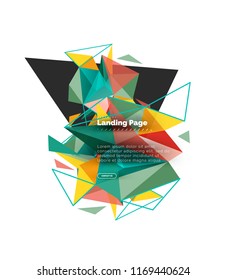 Triangular design abstract background, landing page. Low poly style colorful triangles on white. Vector illustration