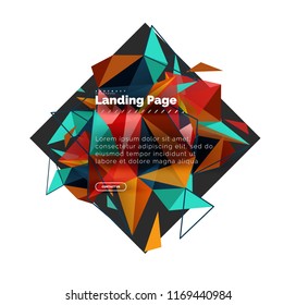 Triangular design abstract background, landing page. Low poly style colorful triangles on white. Vector illustration