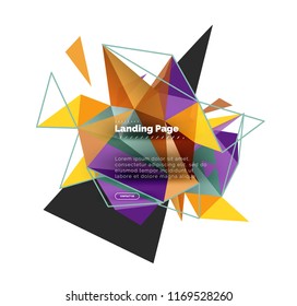 Triangular design abstract background, landing page. Low poly style colorful triangles on white. Vector illustration