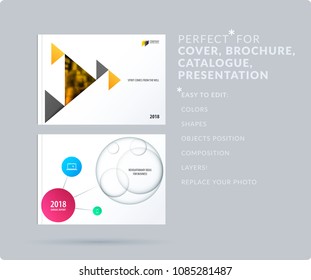 Triangular design presentation template with colourful triangles shadows. Abstract vector set of modern horizontal banners