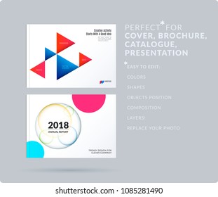 Triangular design presentation template with colourful triangles shadows. Abstract vector set of modern horizontal banners