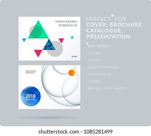 Triangular design presentation template with colourful triangles shadows. Abstract vector set of modern horizontal banners
