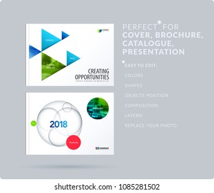 Triangular design presentation template with colourful triangles shadows. Abstract vector set of modern horizontal banners