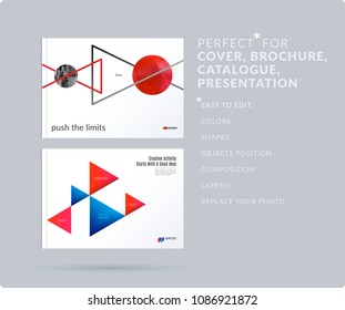 Triangular design presentation template with colourful triangles shadows. Abstract vector set of modern horizontal banners