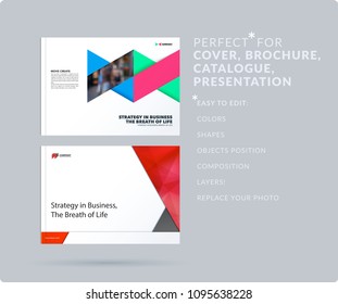 Triangular design presentation template with colourful rectangles shadows. Abstract vector set of modern horizontal banners