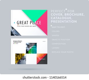 Triangular design presentation template with colourful triangles and diagonals. Abstract vector set of modern horizontal banners